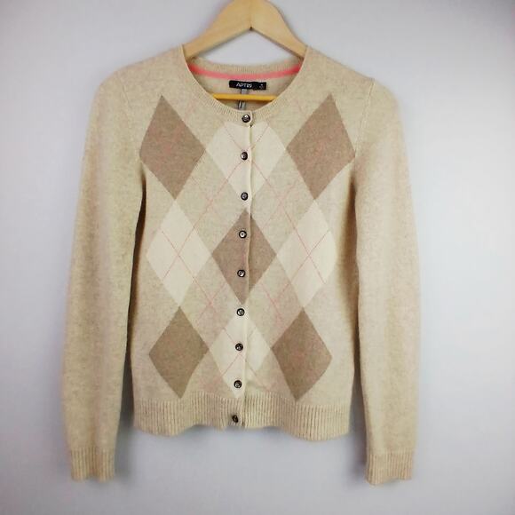 Apt. 9 SZ M 100% Cashmere Argyle Cardigan Sweater Tan-Brown-Peach - Picture 2 of 5